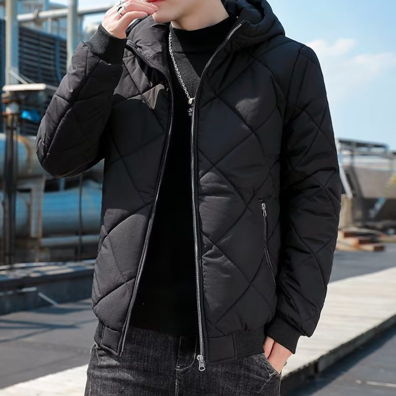 秋冬季加厚保暖棉衣男士连帽纯色外套时尚休闲简约棉服男装御寒服