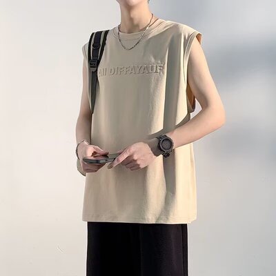 夏季男生钢印字母透气运动背心