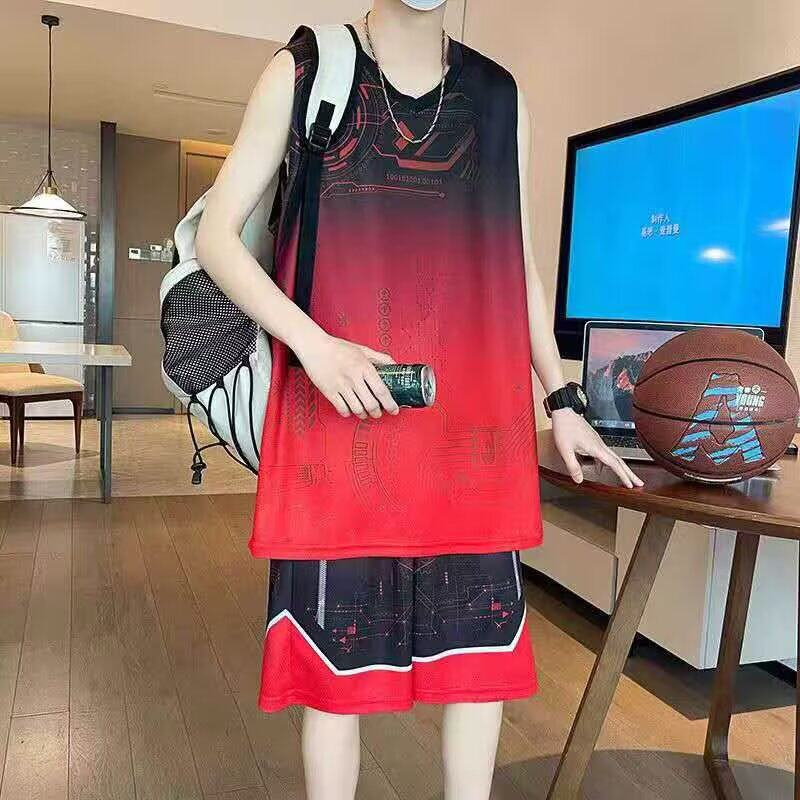 多巴胺渐变篮球服男套装比赛运动学生训练服透气大码背心球衣套装