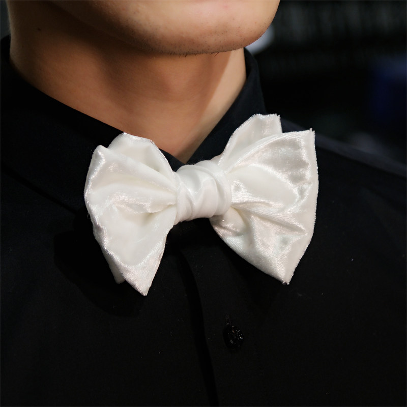 white tie 高级定制塔士多男士礼服领结双层手工白丝绒新郎结婚潮