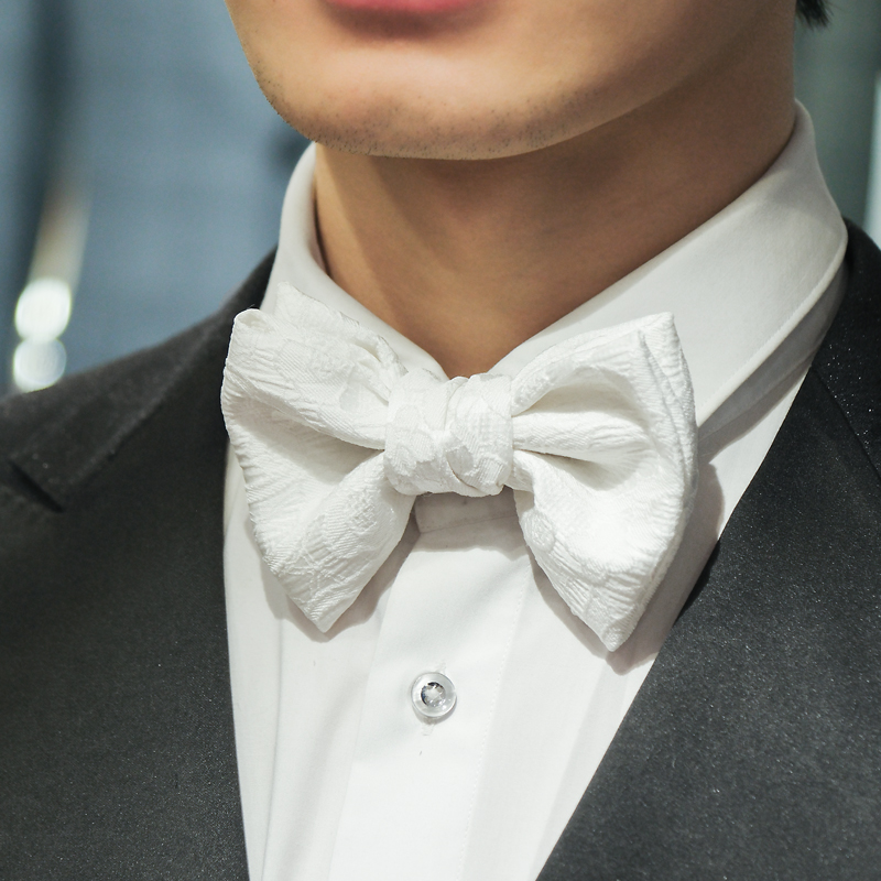 象牙白婚礼系列柔和白双层复古提花领结新郎伴郎兄弟团宴会纯手工