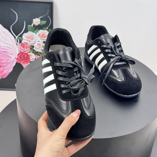 2026复古黑色德训鞋女系带拼色阿甘鞋休闲运动板鞋内增高运动鞋