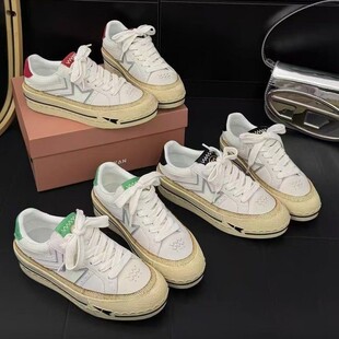 复古做旧网球脏脏板鞋 休闲女鞋 港风休闲百搭美式 新款 白昼2026春季