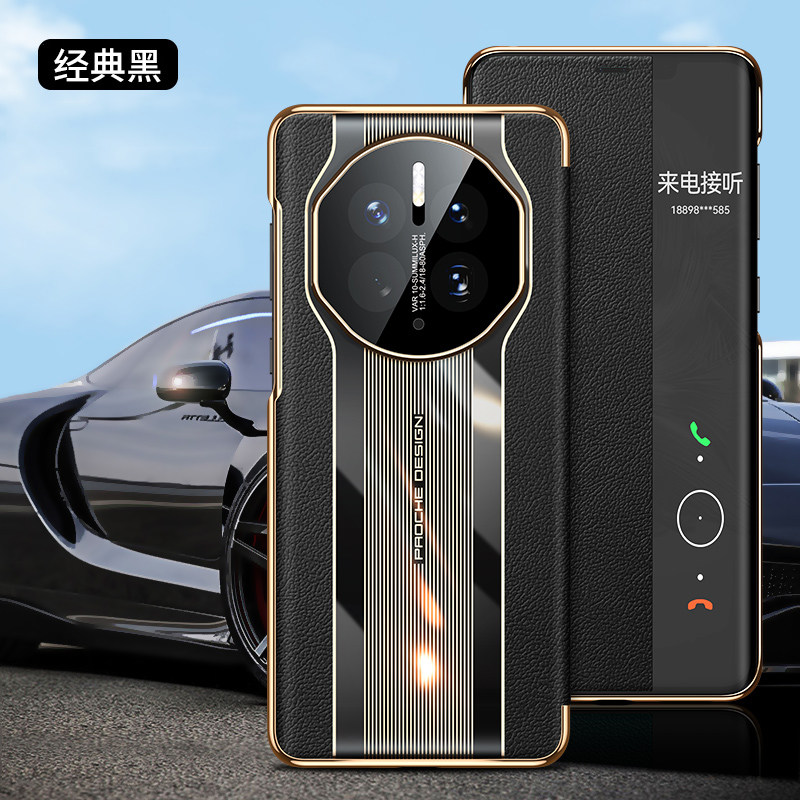 适用于华为mate40pro高档头层牛皮智能视窗翻盖皮套mate60pro真皮鳄鱼