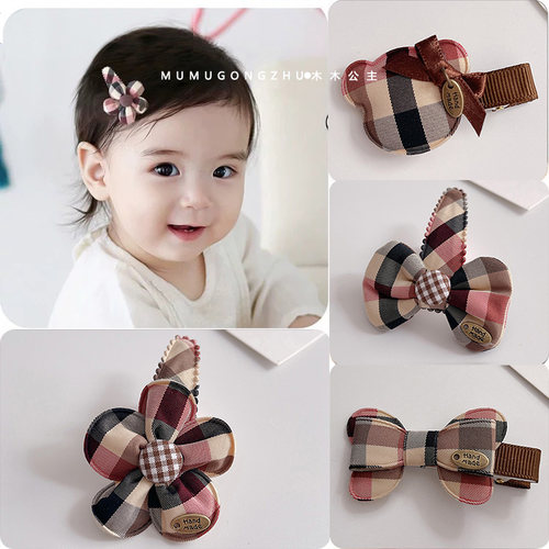 韩国进口儿童头饰格子蝴蝶结发夹