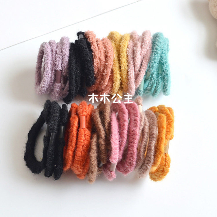 木木公主女童学生皮筋基础款毛线绒发绳儿童发圈成人头扎头绳皮套