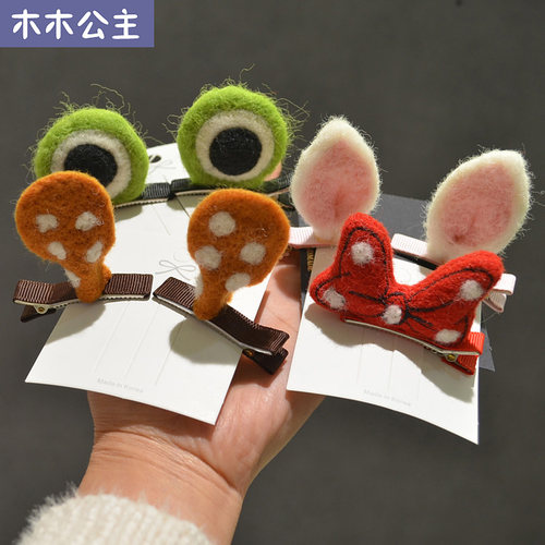 女童发饰女孩头饰发夹羊毛兔耳朵