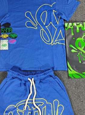 欧美街头嘻哈男女T恤短裤发泡印花宽松短袖上衣  Hip-hop streets