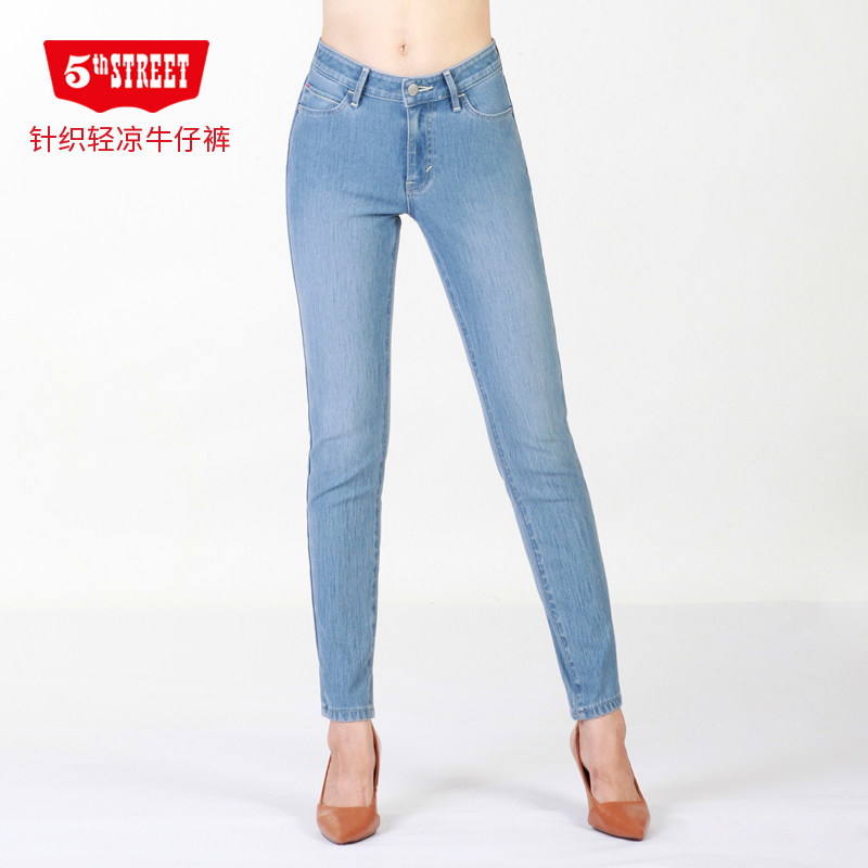 第五街夏季女装薄款针织轻凉牛仔裤弹力显瘦小脚裤013466-212M0