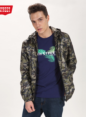 第五街春秋季男装迷彩连帽薄款风衣运动休闲薄外套650101-181