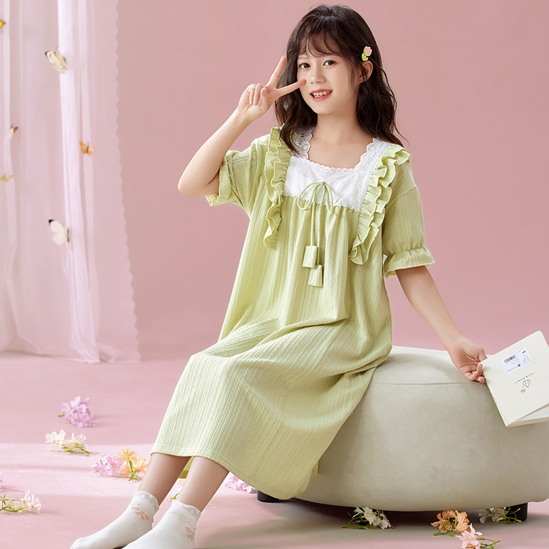 女孩睡裙夏季纯棉少女初中生睡衣