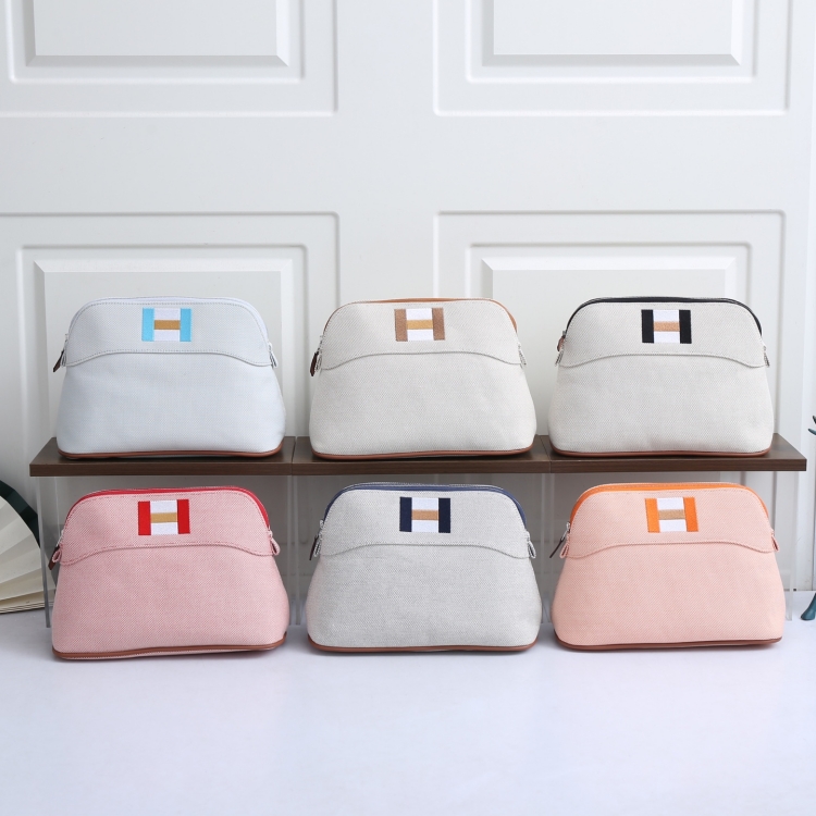 牧狸人新款h家宝莱贝壳包帆布包收纳袋化妆包洗漱包刺绣图案