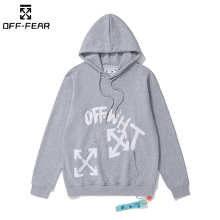 OFF连帽印花套头长袖 卫衣斑马线箭头WHITE箭头logo休闲宽松上衣潮