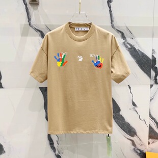 休闲短袖 WHITE男女夏季 涂鸦手掌箭头百搭圆领纯棉T恤潮牌 OFF