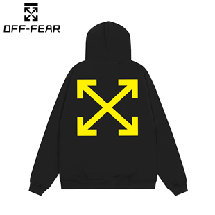 斑马线箭头连帽卫衣OW潮 休闲宽松上衣大码 正品 OFF男女WHITE春秋季