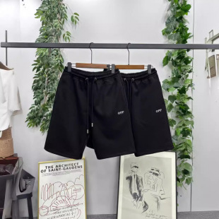 箭头刺绣LOGO直筒松紧百搭短裤 OFF 休闲五分裤 WHITE男女夏季 潮