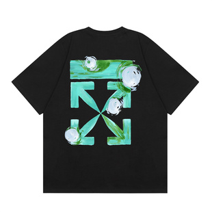 斑马线警戒线休闲宽松印花T恤潮 男女圆领短袖 OFF箭头OW WHITE夏季