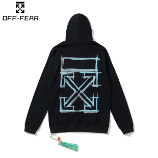 正品 WHITE秋冬休闲百搭连帽情侣卫衣潮牌 OFF男女斑马线箭头OW长袖