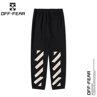 white斑马线裤 OFF 休闲运动卫裤 男女同款 子潮 FEAR胶带箭头OW长裤