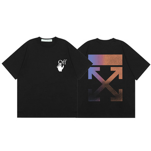 斑马线胶布贴条休闲印花T恤 男女圆领纯棉短袖 OFF箭头OW WHITE夏季