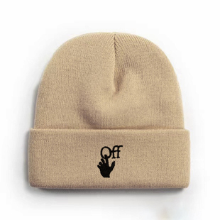 套头毛线帽潮牌 WHITE手势字母刺绣针织帽秋冬男女街头个性 OFF