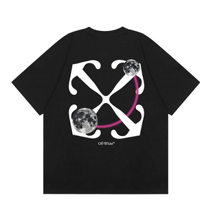 OFF油画WHITE经典 男女情侣月球表面印花箭头斑马线T恤上衣潮 短袖