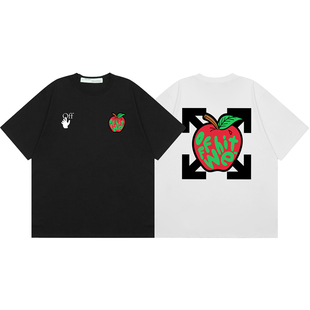 OFF夏季 WHITE纯棉圆领T恤斑马线箭头印花上衣潮牌 OW男女情侣短袖