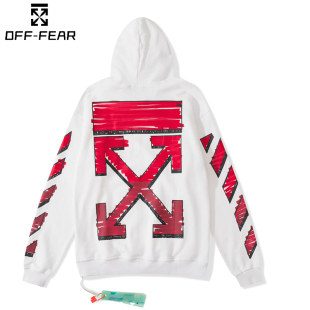 OW涂鸦logo宽松连帽上衣长袖 正品 OFF男女斑马线箭头WHITE春秋冬季