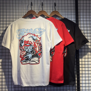 男女情侣款 WHITE T恤夏季 箭头印花斑马线平纹针织纹理短袖 OFF