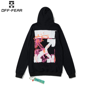 潮 纯棉连帽长袖 正品 OFF男女斑马线箭头WHITE秋冬休闲宽松卫衣大码
