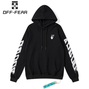 LOGO潮 OW斑马线箭头休闲百搭长袖 正品 OFF男女情侣卫衣秋冬WHITE