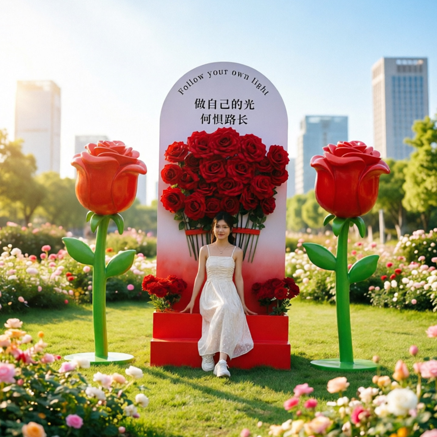 网红花仙子雕塑玻璃钢玫瑰花背景板景区婚礼布置拍照打卡装饰摆件
