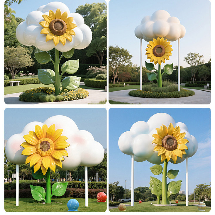 网红向日葵花云朵秋千气球雕塑商场景区民宿打卡拍照造景装饰摆件