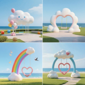 网红户外爱心云朵气球秋千雕塑商场景区民宿打卡拍照造景装 饰摆件