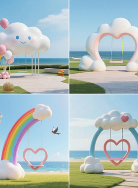 网红户外爱心云朵气球秋千雕塑