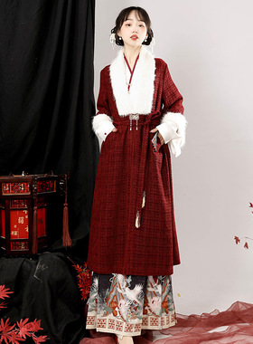 原创寻霜雪汉服女中国风汉元素大衣上衣马面裙套装8977