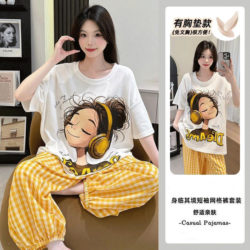 带胸垫可爱卡通休闲款睡衣