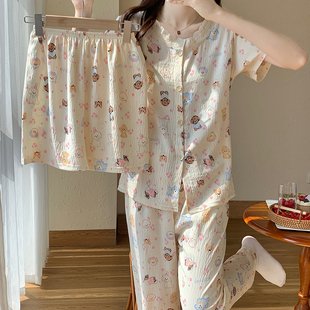 ins套装 短裤 长裤 5037 学生家居服宽松薄款 星 三件套睡衣女短袖