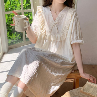 天睡衣女士v领甜美蕾丝花边睡裙可外穿ins风家居服5040 星 夏季