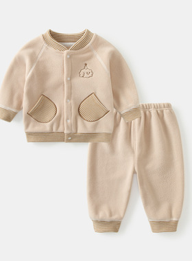 【撤柜专区】品牌专柜宝宝秋冬保暖奥粒绒加厚对开扣套装外穿分体