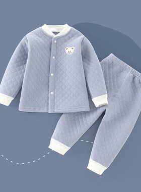 【撤柜专区】品牌专柜宝宝保暖夹棉套装婴儿保暖对扣内衣秋裤加厚