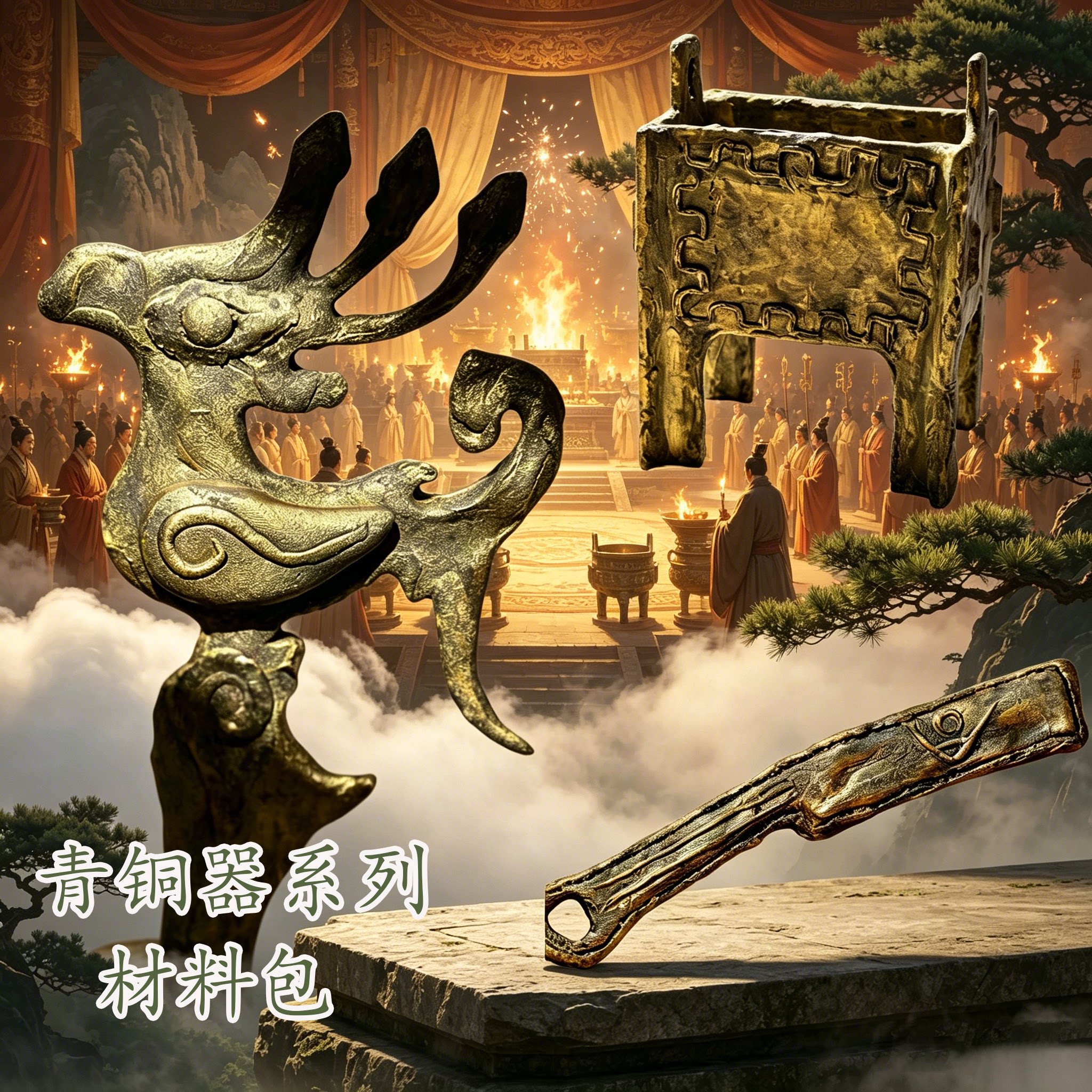 青铜仿古文物摆件博物馆文创教育手工diy涂鸦材料包创意套装图片