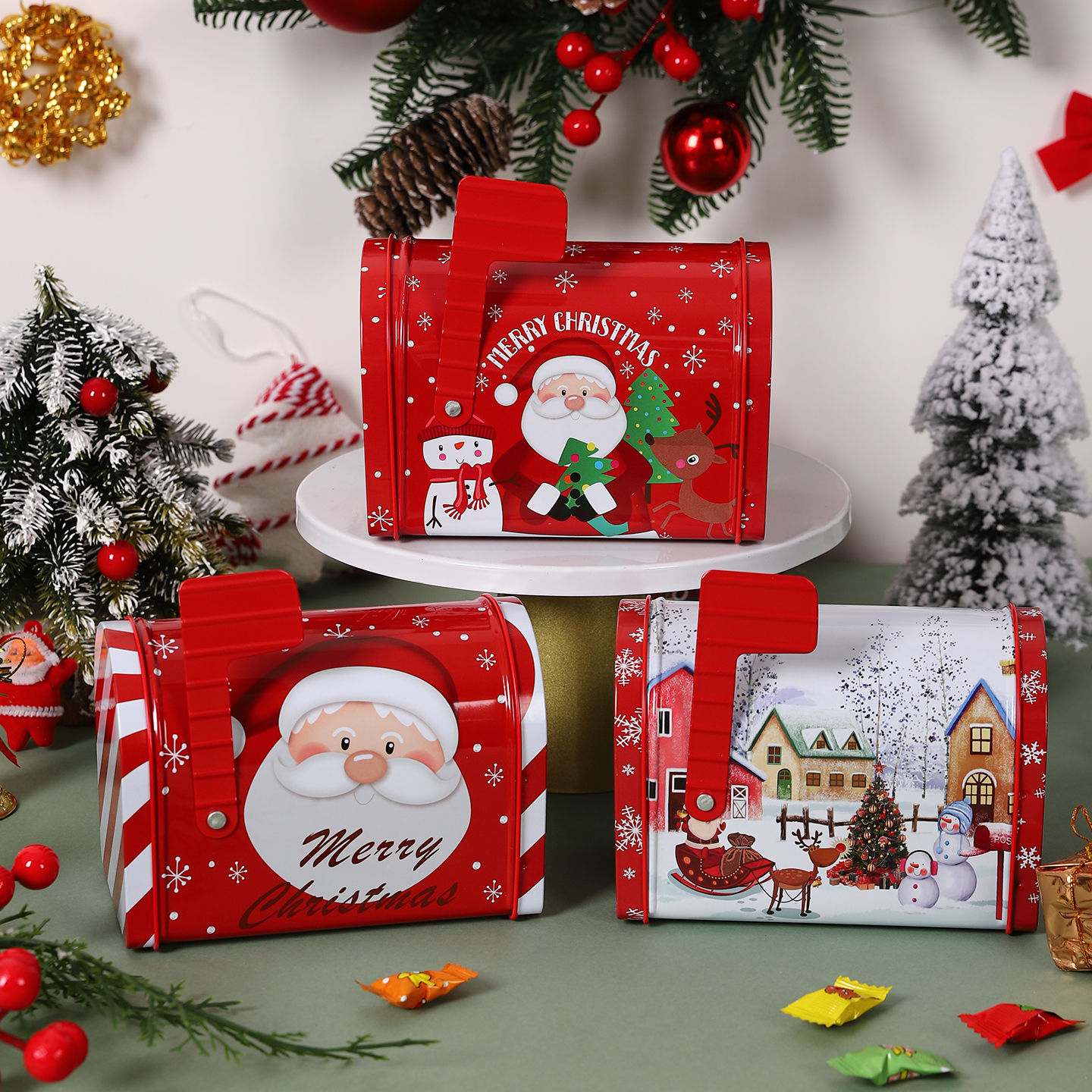 创意圣诞邮箱收纳盒多功能铁盒包装礼品盒空盒巧克力糖果储物盒子