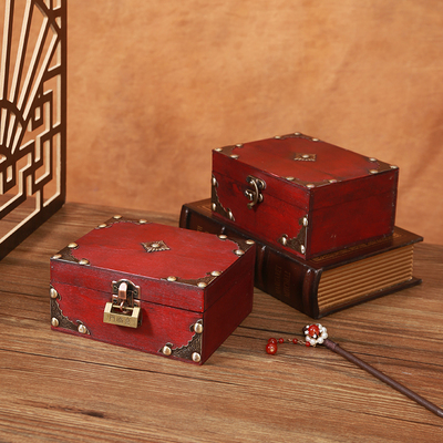 木质复古收纳盒带锁宝箱宝盒