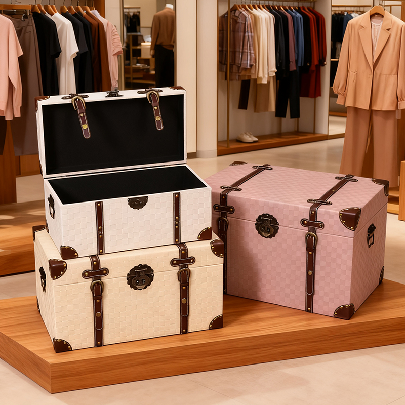 高档复古皮革收纳箱大容量木箱子