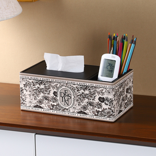 高级感皮革纸巾盒客厅卧室餐厅抽纸盒中古风桌面多功能纸巾收纳盒