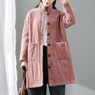 灯芯绒棉袄女款2025新款中长款加厚夹棉保暖棉衣条绒文艺外套冬