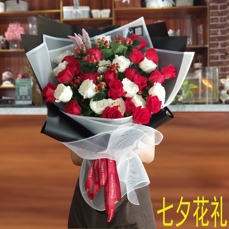沈陽七夕情人節紅粉玫瑰康乃馨向日葵鮮花束速遞生日女友閨蜜長輩