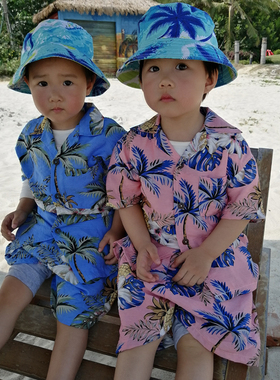 海南岛服儿童沙短袖蓝色水果三亚旅游元旦舞蹈花卉演出休闲沙滩服