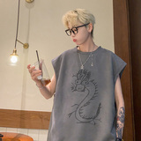 B15特P20手绘龙烧花无袖大码背心男夏季宽松运动坎肩美式t恤XIN，男装背心/马甲，电商A456（原C415）